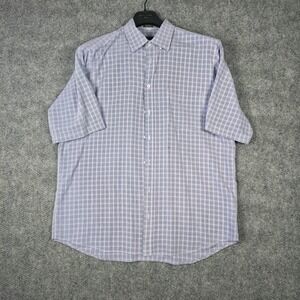 Bugatchi Uomo Mens Classic Fit Short Sleeve Blue Plaid Button‎ Down Shirt XXL